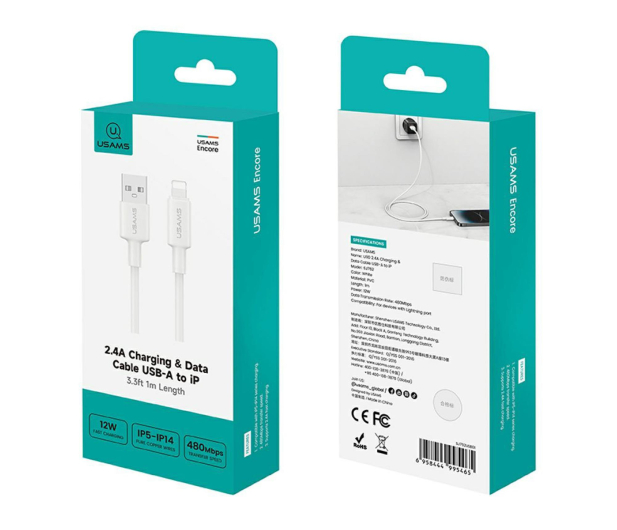 USAMS Kabel U90 2,4A USB-A do Lightning biały - 1569135 - zdjęcie 4